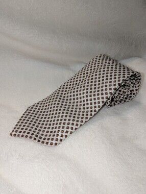 Golden Clasp by Prince Consort Necktie Geometric White Brown Vtg 60s Tie